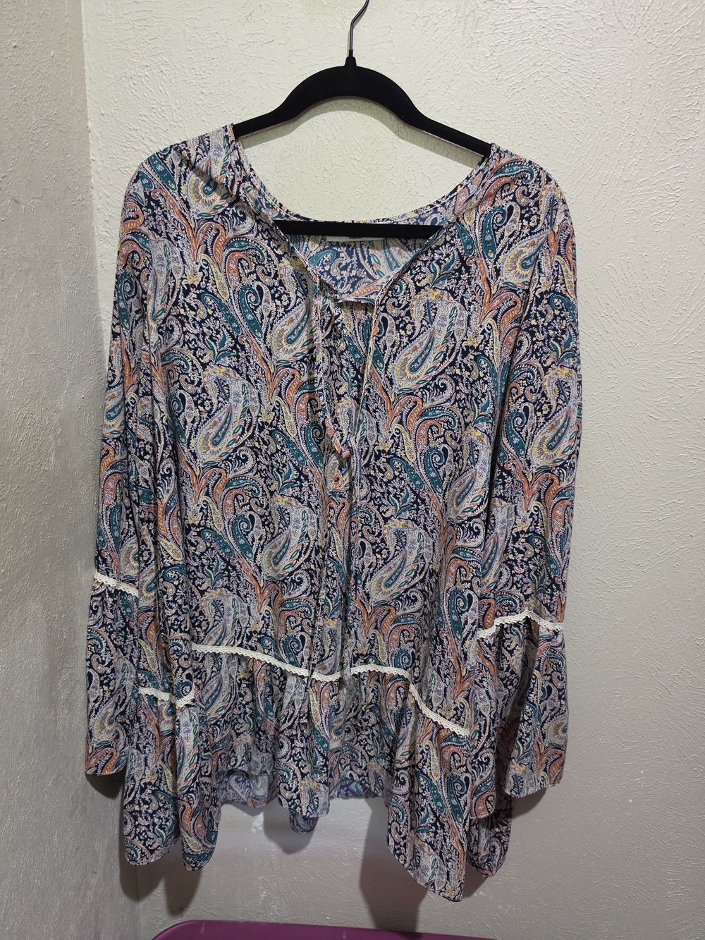 Paisley Tie-Neck Tunic Top - Blue Multi